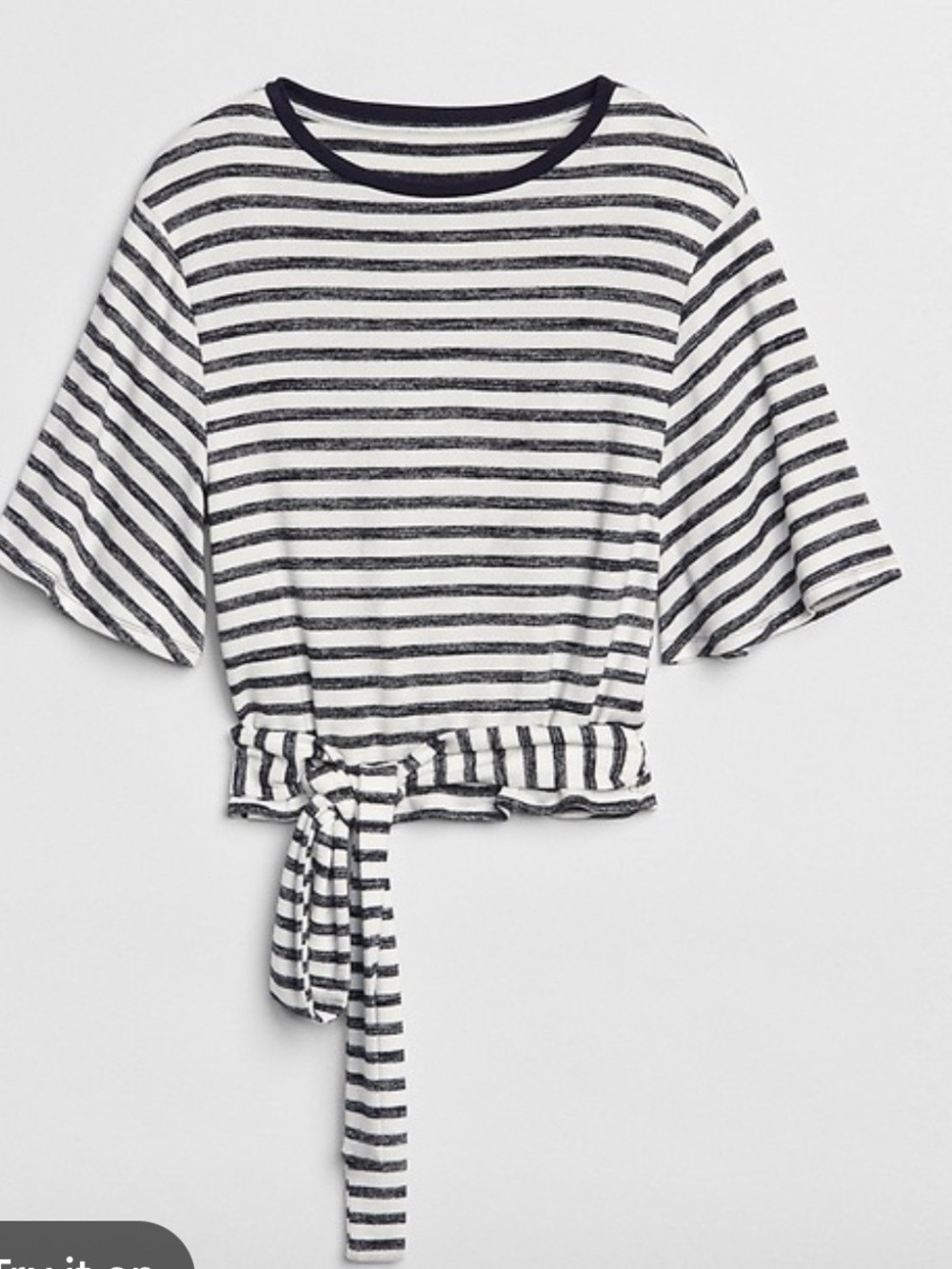 Striped Tie-Front Cropped Tee - Navy and White